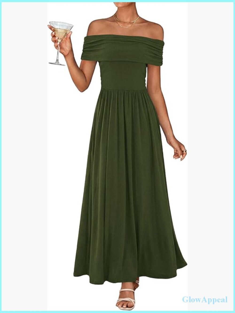 Off Shoulder Ruched Pleated Maxi Dress with Pockets
